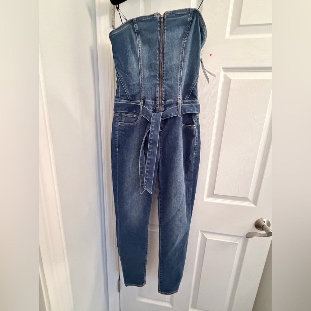 Guess Blue Denim Strapless Jumpsuit